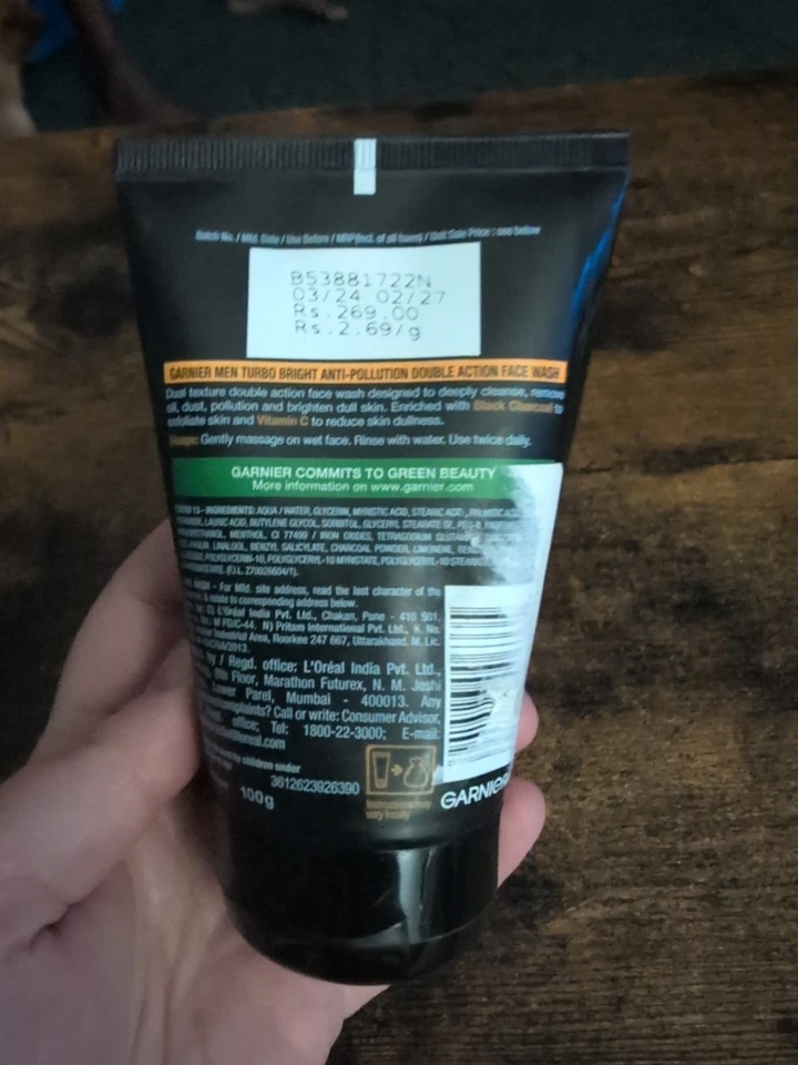 Garnier Men Turbo Bright Brightening Face Wash 100g ( Lot of 2 ) Exp 03/27 - New - Image 2 of 3