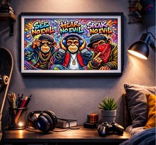 Three Wise Monkeys Modern Grafitti Urban Street Art Teen Gamer Poster Print  A4