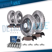 5-Lug Front Rear Drillled Rotors Brake Pads w/24pc Lug Nuts for 2012-18 Ram 1500