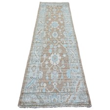 2'9" x 9'6" Brown Angora Oushak Leaf Design Hand Knotted Wool Runner Rug R20129
