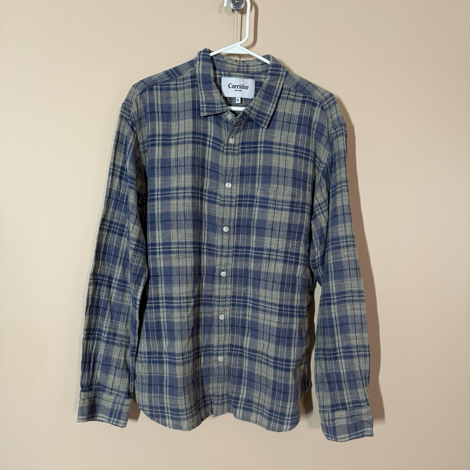 Corridor NYC Button Down Work Shirt Grey Green Men's Size XL