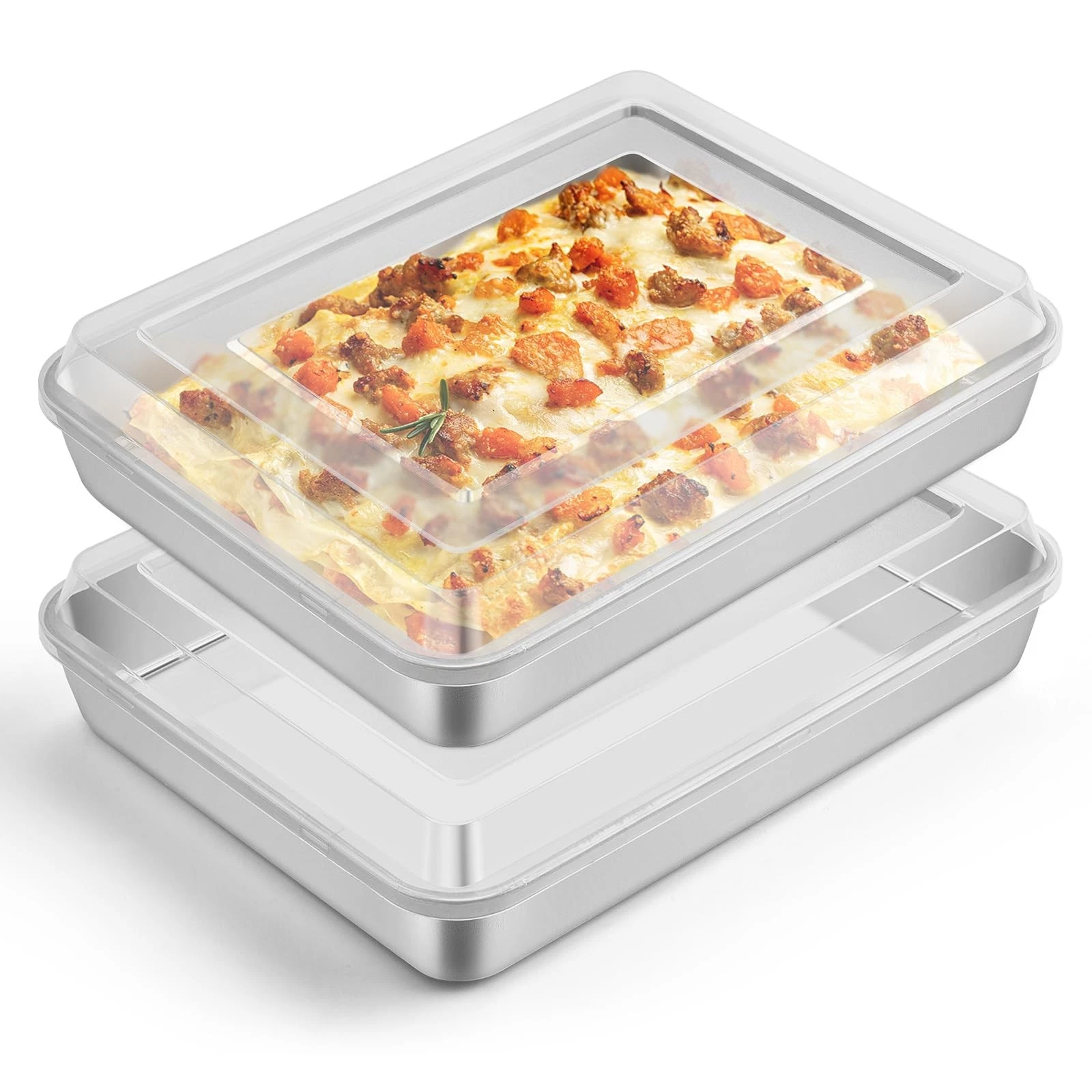 Lasagna Pan with Lid, 10.5 x 8 x 2 Inch Rectangular Cake Pan with Lid, Stainl...