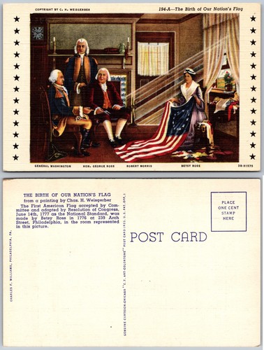 Philadelphia PA Betsy Ross Flagge George Washington Morris Postkarte