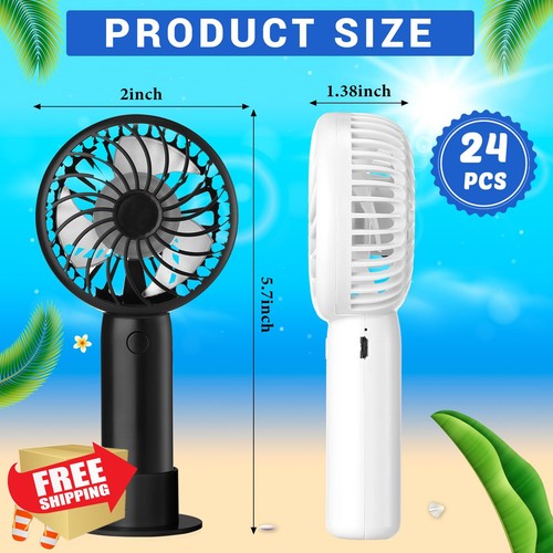 Tujoe 24pc Mini Handheld Fan USB Rechargeable 3 Speed White Black