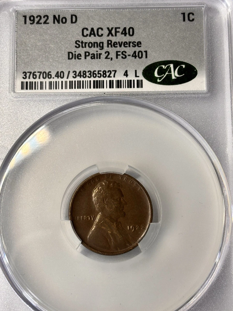 XF 40 Graded 1922 Year Lincoln Wheat US Small Cents (1909-1958