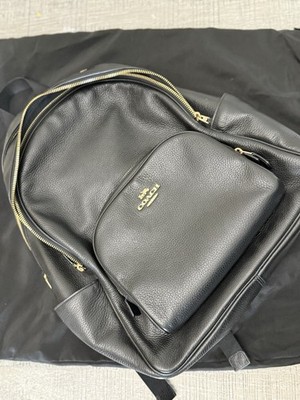 Coach Black Pebbled Backpack Bag, Gold Zip Hardware, Adjustable Straps, Dust Bag