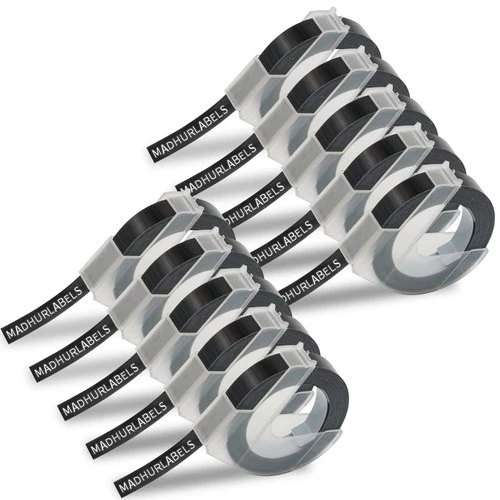 10 X Compatible Dymo 9mm Embossing Tape Self-Adhesive 3D Vinyl Labels