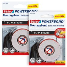 tesa Powerbond ULTRA STRONG (2er Pack) Doppelseitig, extra stark, Set, Klebeband