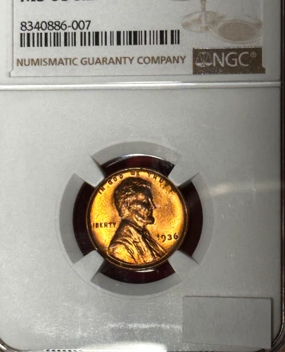 1936 P UNCIRCULATED NGC MS 65 RB 1C Lincoln Cent  V.Light Orange Color Obv & Rev