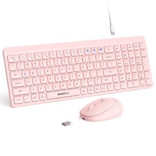 Pink Wireless Keyboard and Mouse Combo for Desktop Mac iPad Bluetooth 2.4 Ghz...