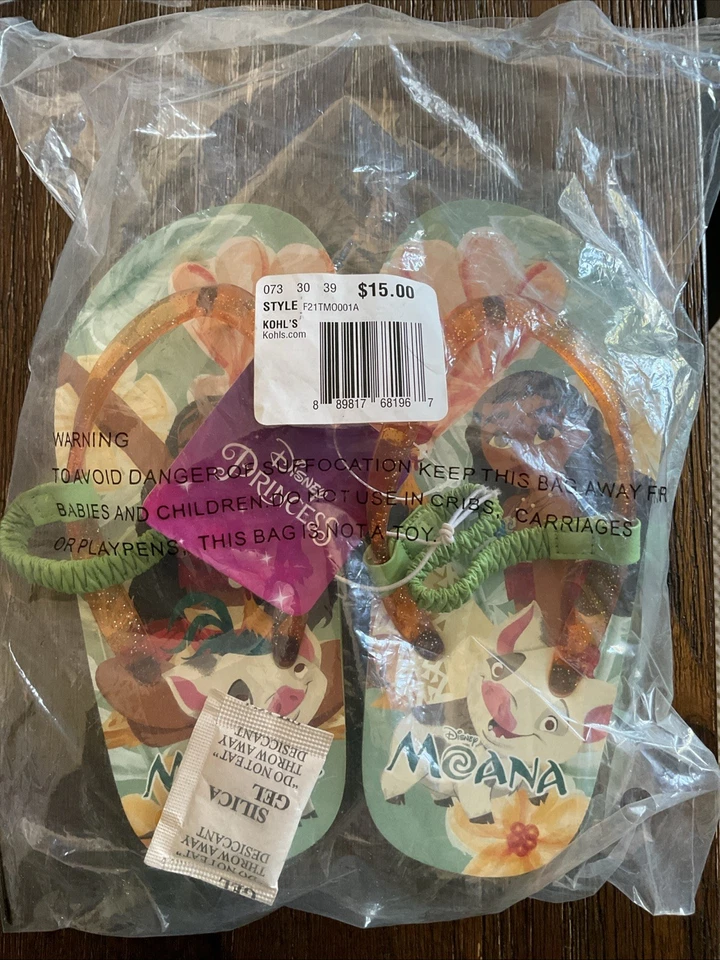 Disney Princess Moana Girls Toddler Beach Flip Flop W Ankle Strap New — 第 3/3 张图片