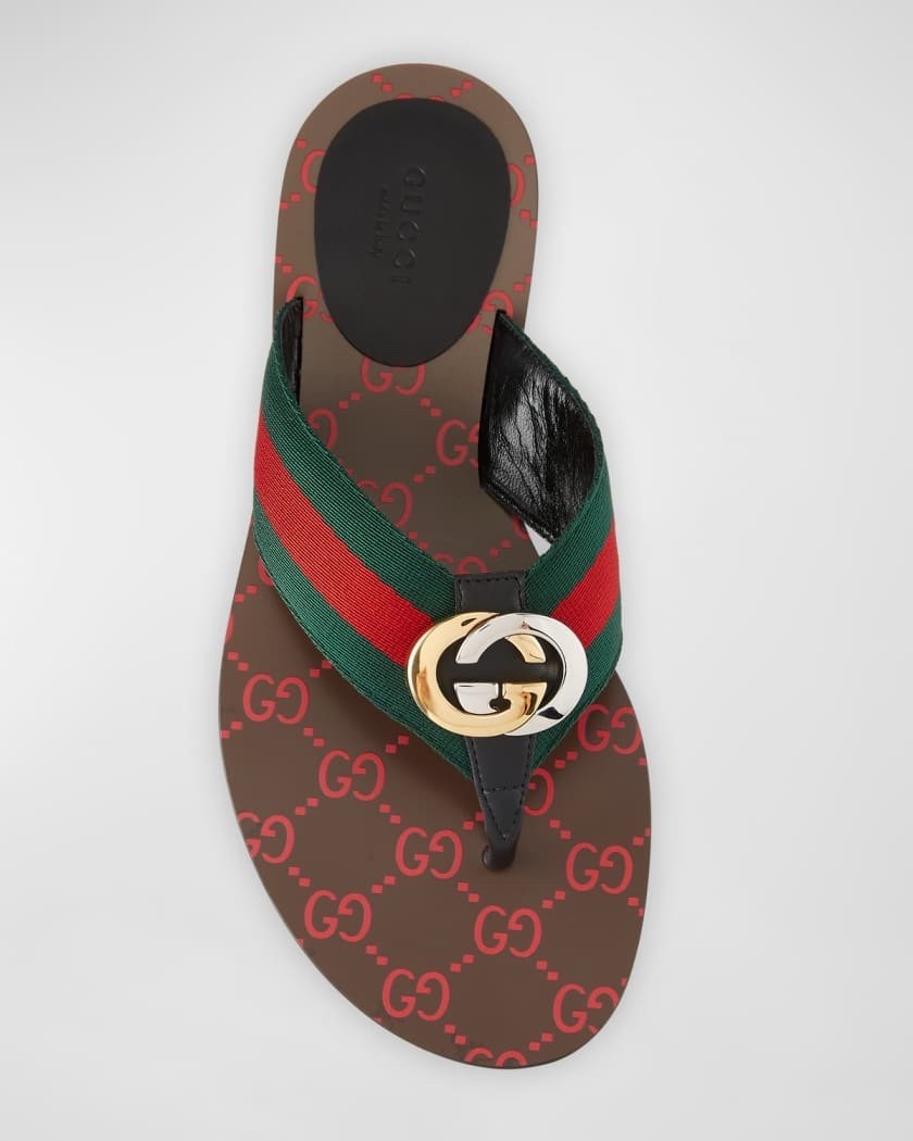 Gucci Kika GG Web Stripe Thong Sandals Sz 37.5