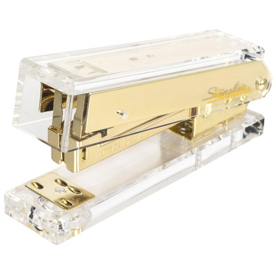 Compact Clear Acrylic Gold Stapler, 20 Sheet Capacity, Half Strip, Transparen...