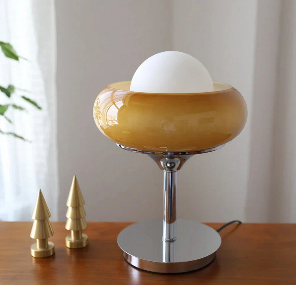 Retro Design LED Glass Shade Table/Accent Lamp Bauhaus Mid Century Modern 1970's - Image 3 of 4