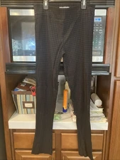 Erica Taylor Straight Leg Black LargePull On Stretch Pants Solid Grid Pattern