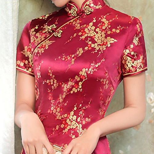 Women Cheongsam Dress Pink Variant Shoulder Measurement Tag Size: S~2XL - Picture 7 of 20
