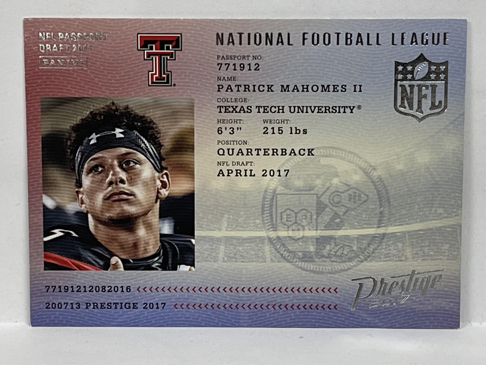 Patrick Mahomes II 2017 Panini Prestige #5 NFL Passport Texas Tech Red Raiders