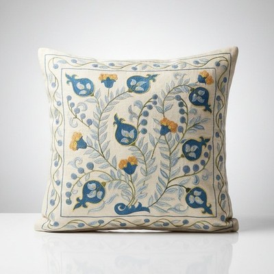 20''x20'' All Silk Embroidered Cushion Cover. Handmade Pillowcase. New Toss Pillow
