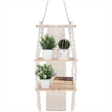 1 Pack Macrame Wall Hanging Shelf 2 Tier Handmade Boho Hanging Wall Shelf Flo...