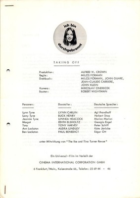Taking Off - Kathy Bates - Tina Turner - Presseheft (216)