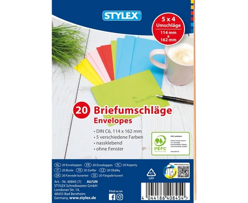Envelopes, C6, Coloured, Pack of 20 Envelope, Letter Sleeve Envelope