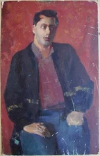 Ukrainian Soviet USSR oil Painting postimpressionism male portrait young man