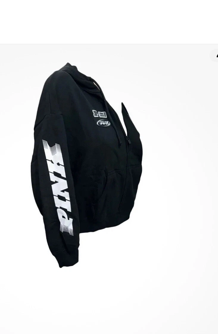 UNDERCOVER Felpa con cappuccio Victoria's Secret rosa edera pile relaxed full zip colore nero racing nuova con etichetta