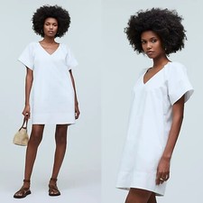 Madewell V-Neck Mini Shirtdress Cotton Poplin Eyelet White Size XS
