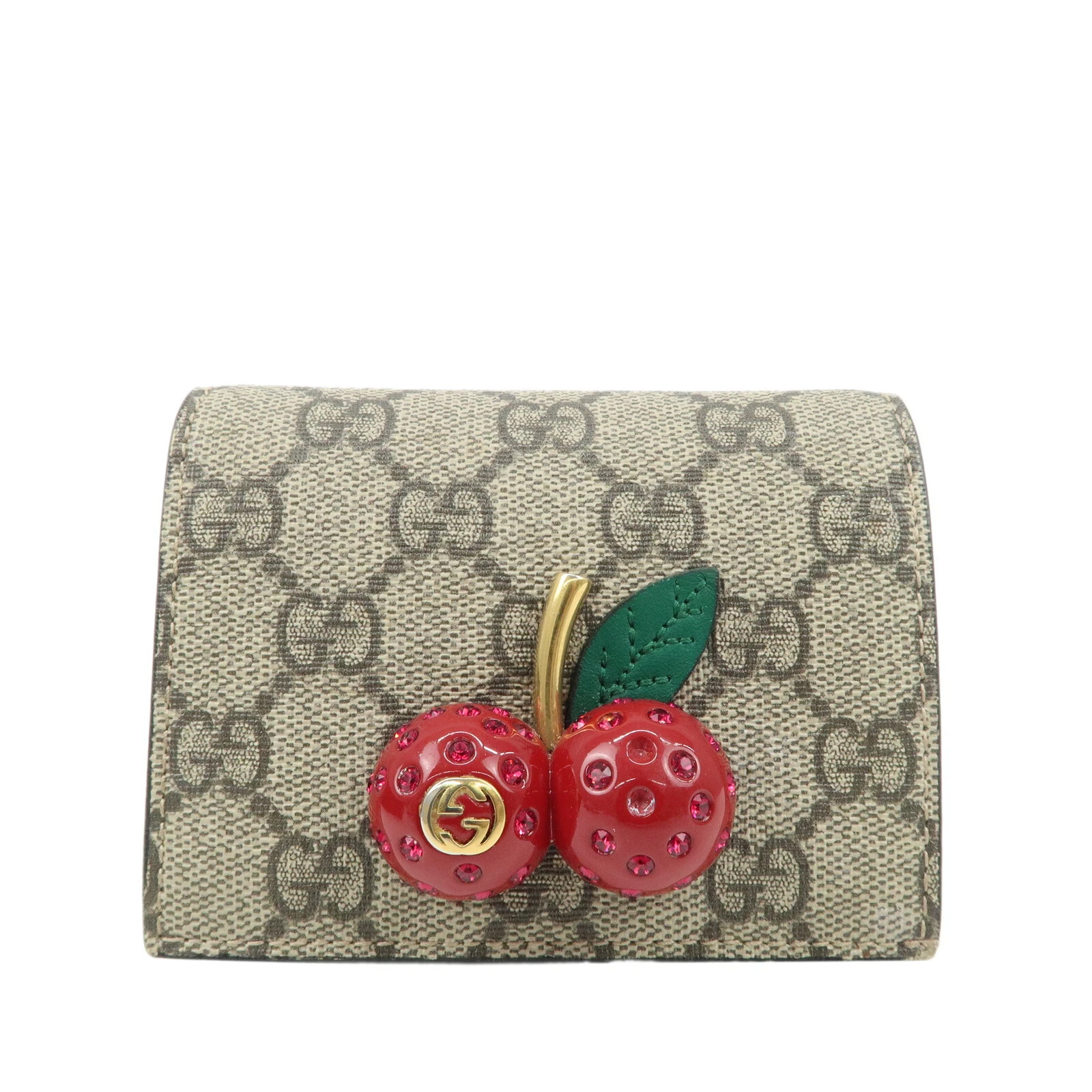 Authentique étui à cartes GG GUCCI imbriqué portefeuille cerise suprême plastique d'occasion