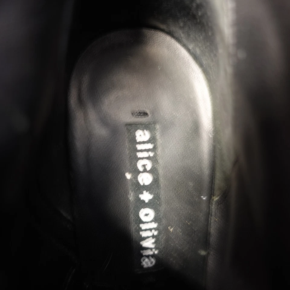 Alice Olivia Botas Cuero 6 Negro Botín Tachonado Brillante Fiesta Plateado Foto 3 de 4