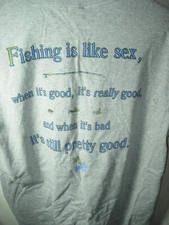 MENS GRAY FISHING ASPEN CO COLORADO SEX HUMOR CASUAL COMFORT T SHIRT SIZE L 42"