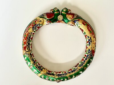 ANTIKER ARMREIF PAPAGEI mit DIAMANTEN & EMAILLE  900 GOLD KOLONIALZEIT