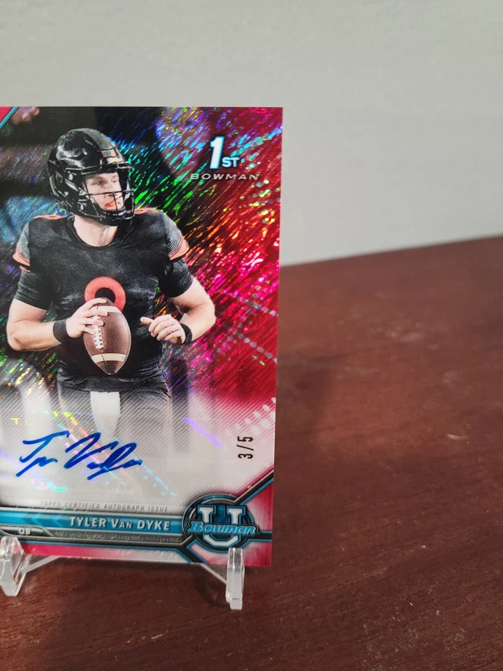 2021-22 Bowman U Chrome Tyler Van Dyke 1st Auto 3/5 Red Shimmer Miami Hurricanes - Image 2 of 4