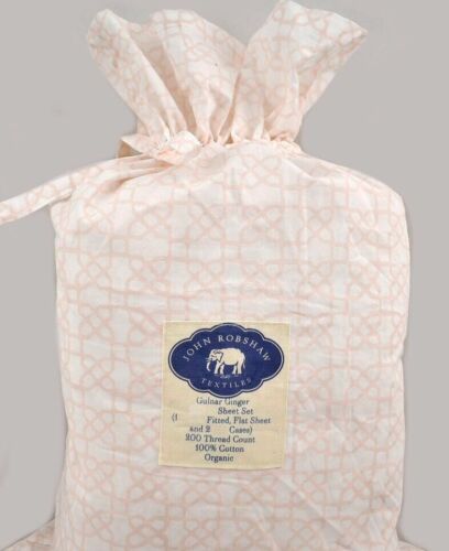 JOHN ROBSHAW GULNAR GINGER PINK MUGHAL ORGANIC COTTON QUEEN SHEET SET GEOMETRIC