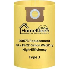 VacBagsUSA® High Efficiency Filter Bag for 90673 Type J fits 15-22 Gallon Shop V