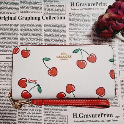 COACH Zip Around Accordion Long Wallet Heart Cherry Print