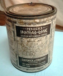 Antique Penicks Initial Line Squills Red Pharmacy Advertising Tin