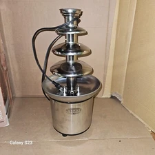 NEW OPEN LARGE NOSTALGIA 4 TEIR STAINLESS STEEL CHOCOLATE FONDUE FOUNTAIN