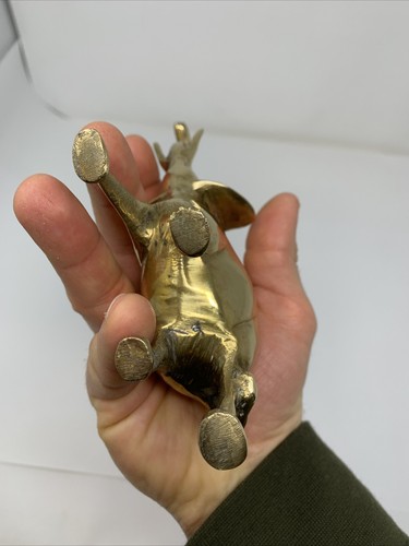 FIGURA ELEFANTE VINTAGE TRONCO RIALZATO ZANNE OTTONE LUCIDO BELLO!! - Foto 11 di 12