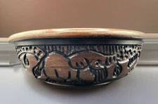 9” VTG Wood Hand Carved African Wildlife Decorative Serving Bowl Elephant Lion