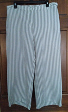 J Jill Linen Blend Striped Cropped Pants Size 16 Tan White Wide Leg Pockets