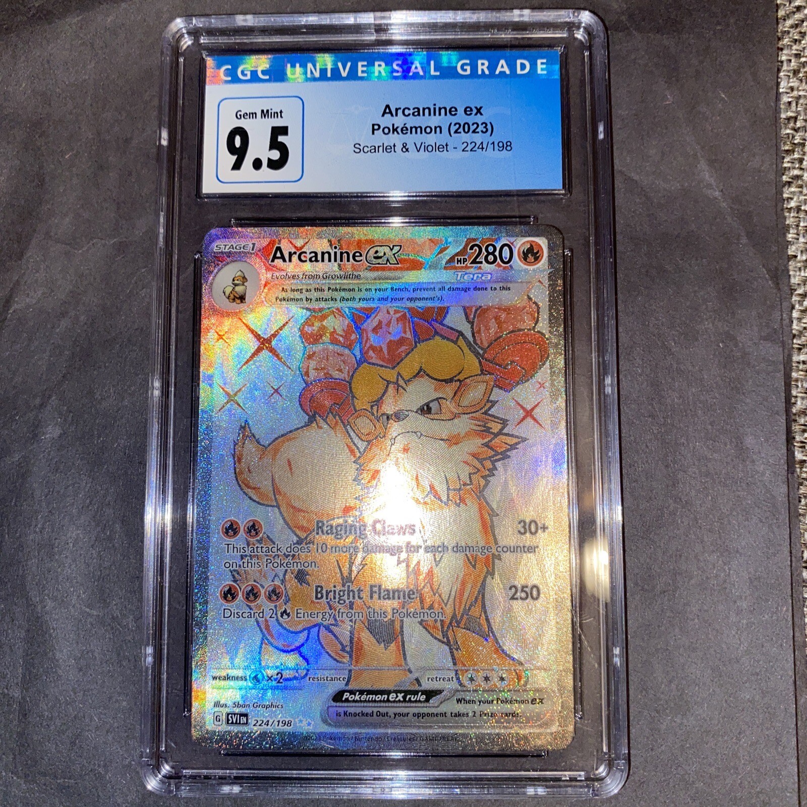Arcanine ex 224/198 Sv01: Scarlet & Violet Base Set Holo CGC GRADED 9.5 GEM MINT