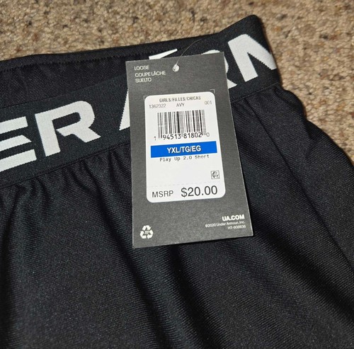 NEW Under Armour Girls Shorts Black White YXL Youth Extra Large Play Up 2.0 - Picture 3 of 5