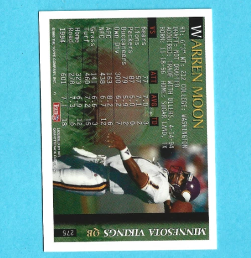1995 Bowman Warren Moon Minnesota Vikings #275 - Image 2 of 2