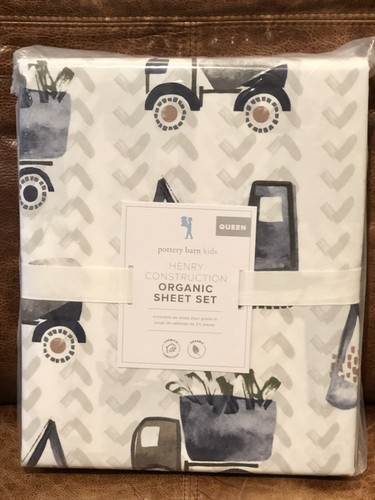 NEW Pottery Barn Kids Henry Construction Organic Queen 4pc Sheet Set ...