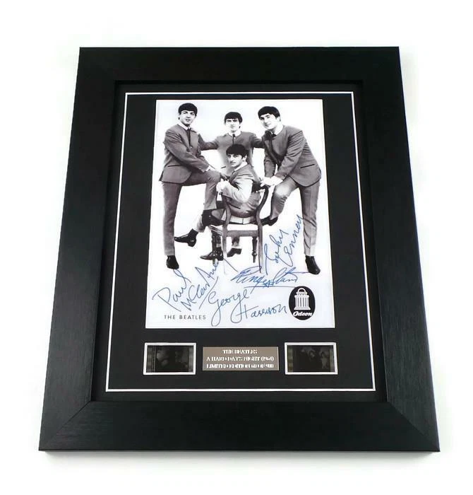LUCKY MONKEY GIFTS THE BEATLES Signed PREPRINT + A HARD DAYS NIGHT BEATLES FILM CELL FRAMED GIFTS