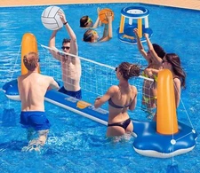 10.4' Larger Pool Volleyball Set & Basketball Hoop Pool Volleyball Net for