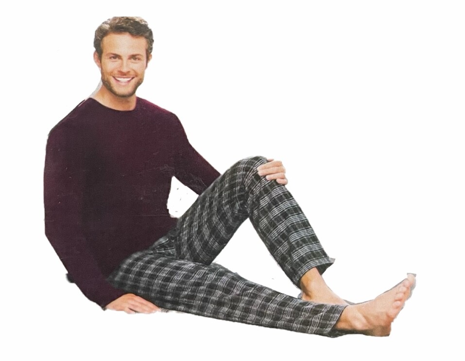 Men's Pyjamas Set Long Sleeve Top & Checked Bottoms New Soft Cotton PJs M-2XL image 2