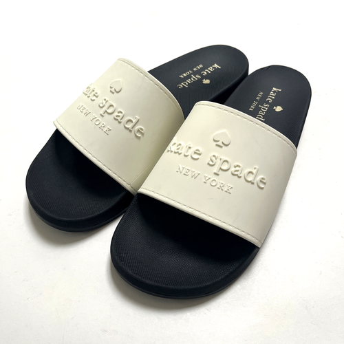 NWOB KATE SPADE Sunny White Slip-On Slide Size 10 Logo Summer Sandal Beach Pool