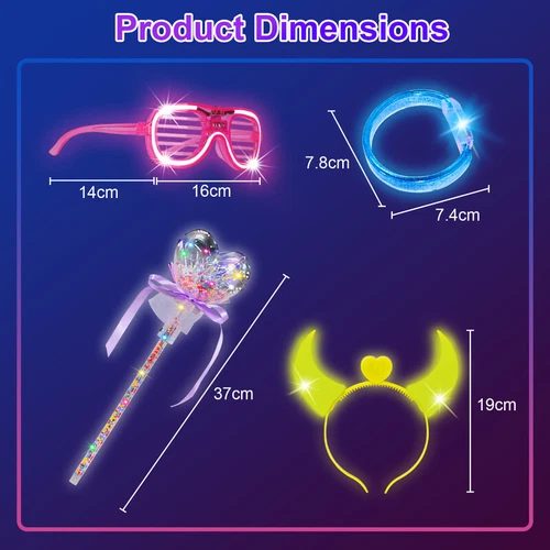 26PCS Glow in the Dark Party Supplies LED Light Up Toys Wand Glasses Bracelets - Picture 2 of 5